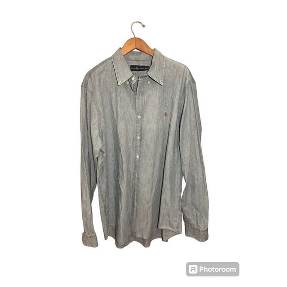 Polo Ralph Lauren Shirt Mens Light Denim Long Sleeve Classic Button Down XXL 2XL - Picture 1 of 5